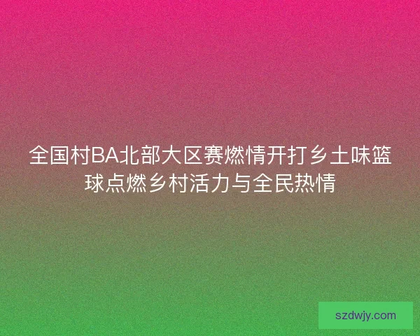 全国村BA北部大区赛燃情开打乡土味篮球点燃乡村活力与全民热情
